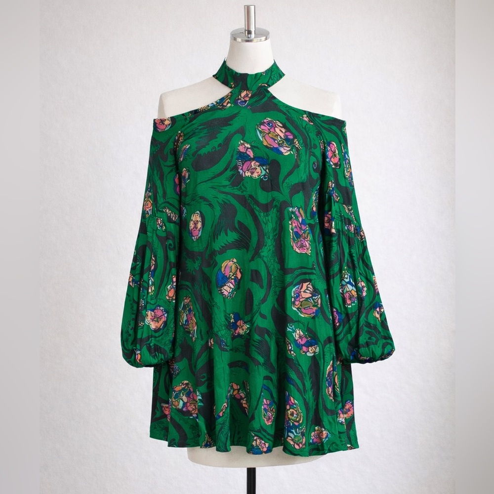 🧵Thrifted🧵Free People Green and Pink Mini Dress